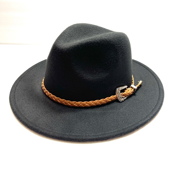Accessories - Black Fedora Hat Braided Vegan Leather Strap